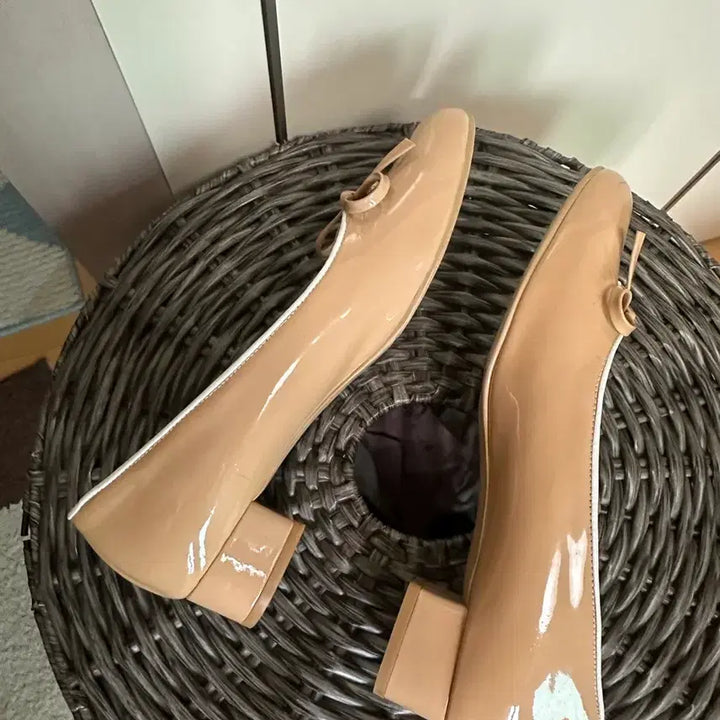 [BUNJANG] Esquire Leather Ribbon Flat Shoes (Beige Pink) - 250 / 에스콰이어 양가죽 리본 플랫슈즈 250