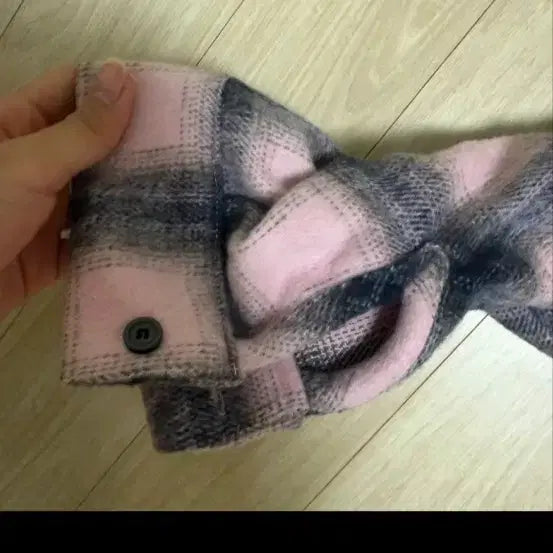 [BUNJANG] Pink and Black Checkered Hooded Shirt (77-99) / 핑크 블랙 체크 후드 셔츠(77~99)