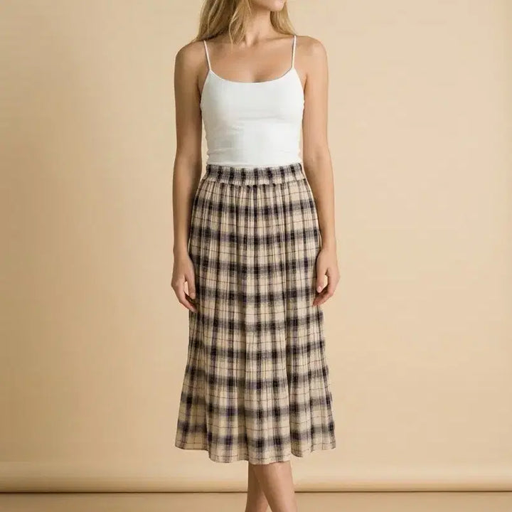 [BUNJANG] Checkered Pleated Long Skirt / 새상품:) 체크 롱 스커트 플리츠 치마