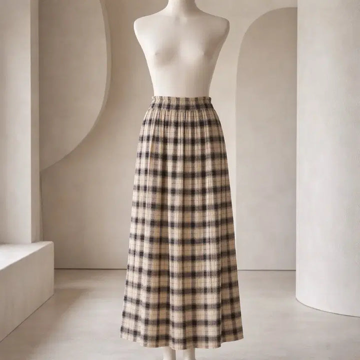 [BUNJANG] Checkered Pleated Long Skirt / 새상품:) 체크 롱 스커트 플리츠 치마