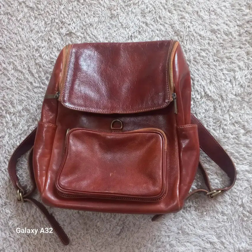[BUNJANG] Vintage Leather Backpack Brown / 빈티지 가죽 백팩 브라운 made in Italy