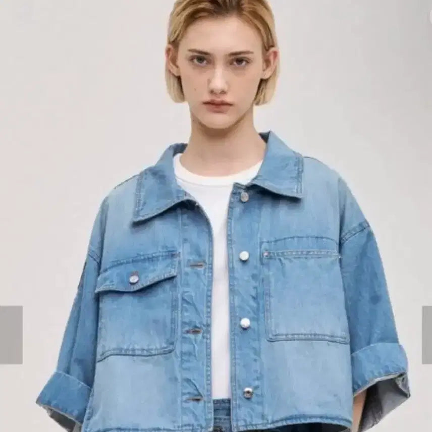 [SOLD OUT] 한섬 SYSTEM JEANS 연청 워싱 데님 크롭 자켓 55