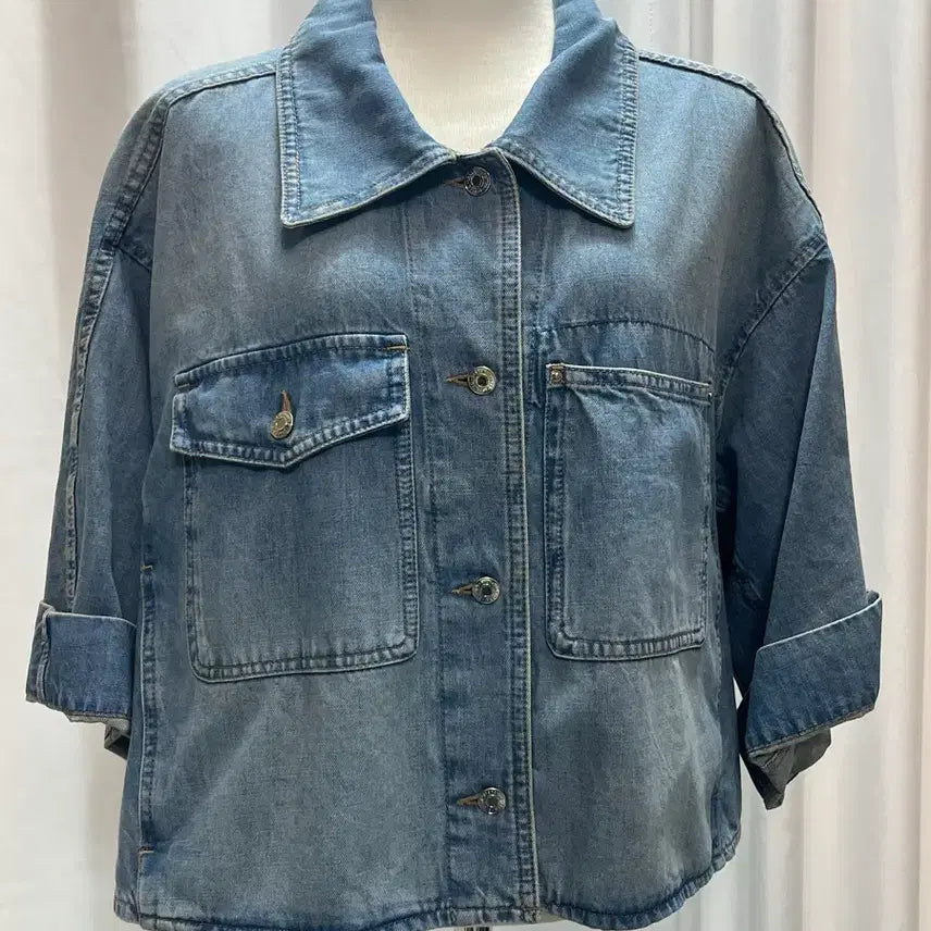 [SOLD OUT] 한섬 SYSTEM JEANS 연청 워싱 데님 크롭 자켓 55