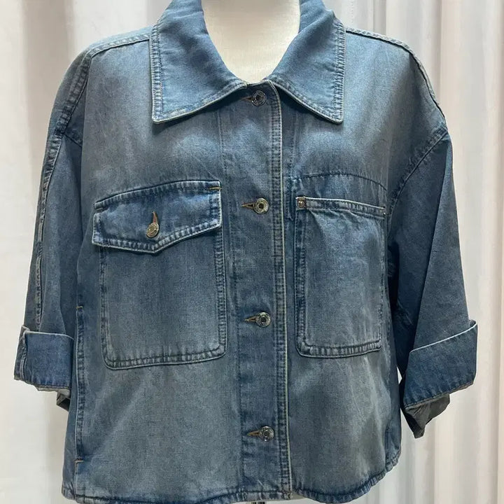 [SOLD OUT] 한섬 SYSTEM JEANS 연청 워싱 데님 크롭 자켓 55