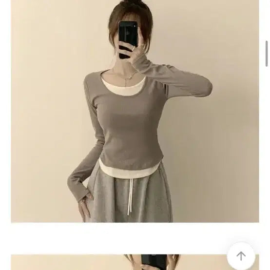 [SOLD OUT] 골지 레이어드 슬림핏 긴팔 모카