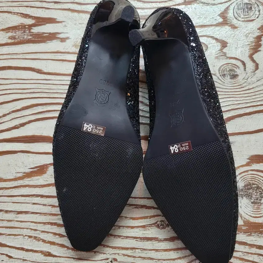 [BUNJANG] Glitter Stiletto Pumps - Black 250mm / 여성)글리터 펌프스 하이힐(새상품250m)