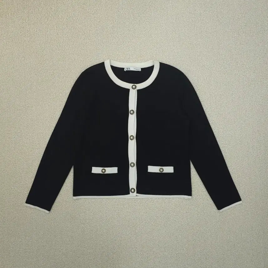 [BUNJANG] ZARA Tweed Cardigan (M) - Black / (M)자라 여성 가디건 트위드 배색 긴팔 블랙 L5W2542