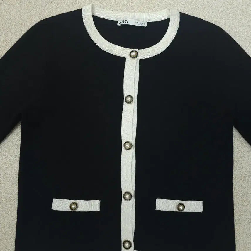 [BUNJANG] ZARA Tweed Cardigan (M) - Black / (M)자라 여성 가디건 트위드 배색 긴팔 블랙 L5W2542