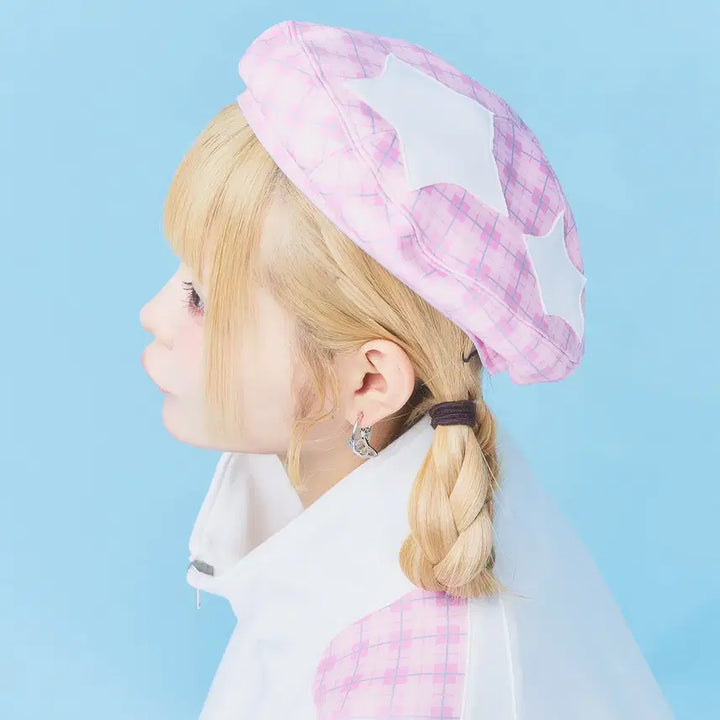 [BUNJANG] Hauls Checkered Beret / hauls 하울스 체크 별 베레모
