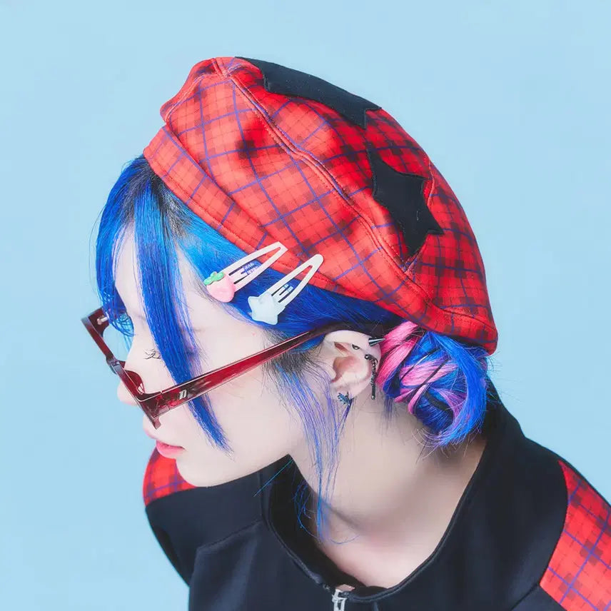 [BUNJANG] Hauls Checkered Beret / hauls 하울스 체크 별 베레모