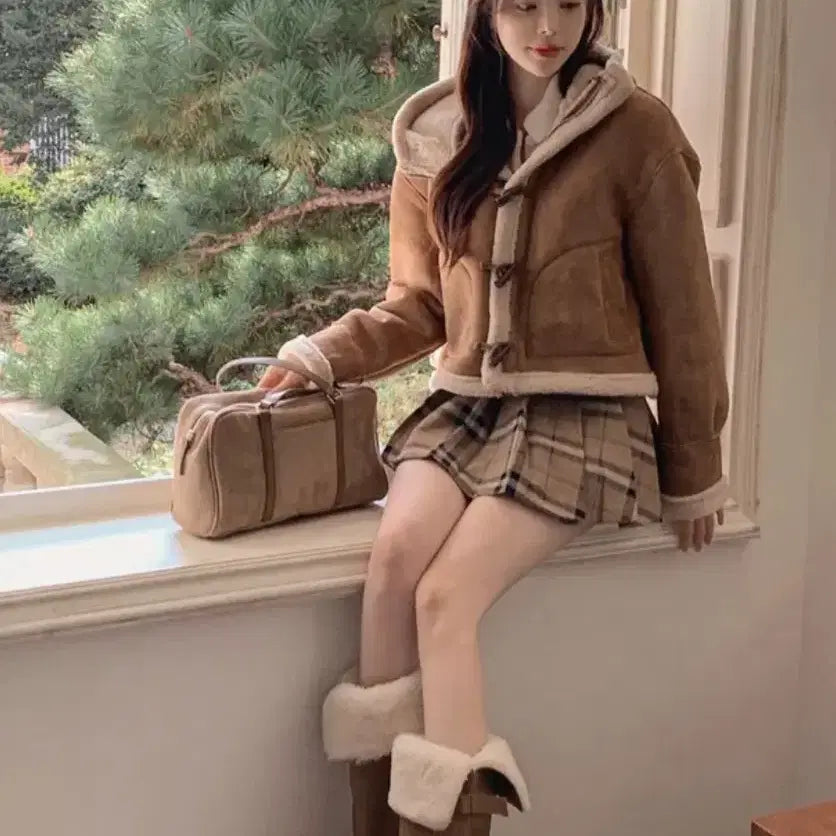 [BUNJANG] High Class Beige Check Wool Mini Skirt / 베이지 체크 울 미니 스커트 이중플리츠 속바지 치마 하이클래식에이블리모직