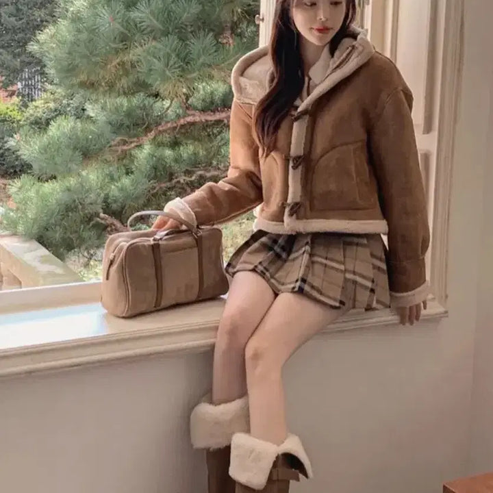 [BUNJANG] High Class Beige Check Wool Mini Skirt / 베이지 체크 울 미니 스커트 이중플리츠 속바지 치마 하이클래식에이블리모직