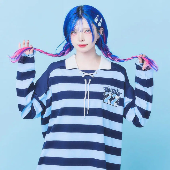 [BUNJANG] Hauls Stripe Oversized Raglan T-Shirt / hauls 하울스 스트라이프 오버사이즈 래글런 티셔츠
