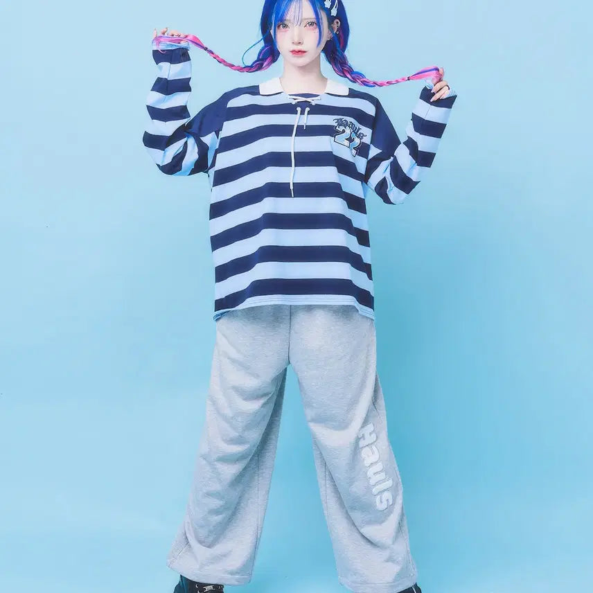 [BUNJANG] Hauls Stripe Oversized Raglan T-Shirt / hauls 하울스 스트라이프 오버사이즈 래글런 티셔츠
