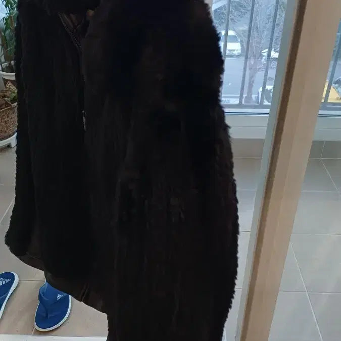 [BUNJANG] Liga Rabbit Fur &amp; Leather Half-Chest Jacket / 리가 토끼털 +가죽 반가슴 56 길이60