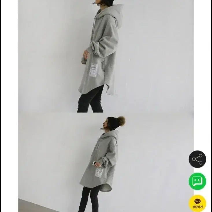 [BUNJANG] Naning9 Gray Patch Fleece Lined Hoodie / 난닝구 그레이 패치 기모 후드티