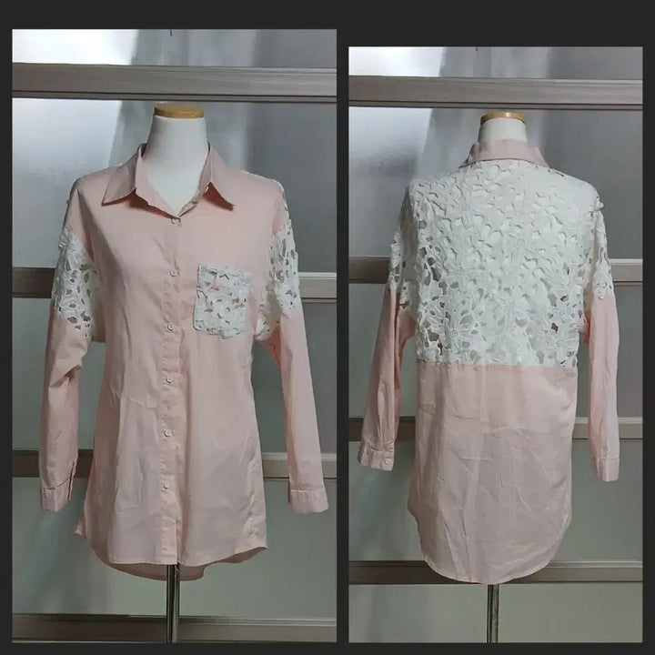 [BUNJANG] Pink Lace Blouse Shirt / 레이스 셔츠 블라우스 핑크 Free