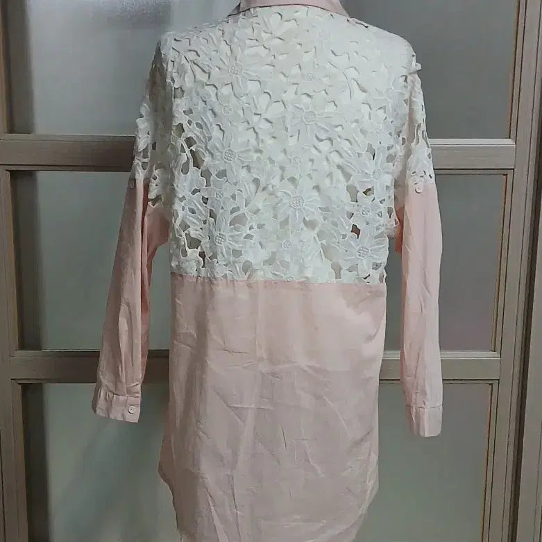 [BUNJANG] Pink Lace Blouse Shirt / 레이스 셔츠 블라우스 핑크 Free