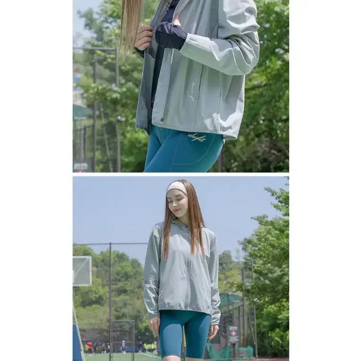 [SOLD OUT] 뒤란 프리미엄 후드 바람막이 자켓 소라그레이 L 여성 운동복