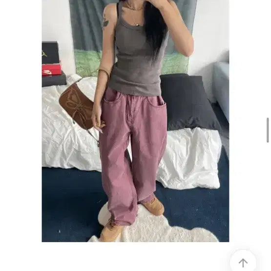 [BUNJANG] KIMIS Burgundy Wide Denim Pants / 에이블리 키미스 버건디 바지