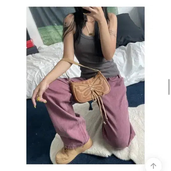 [BUNJANG] KIMIS Burgundy Wide Denim Pants / 에이블리 키미스 버건디 바지