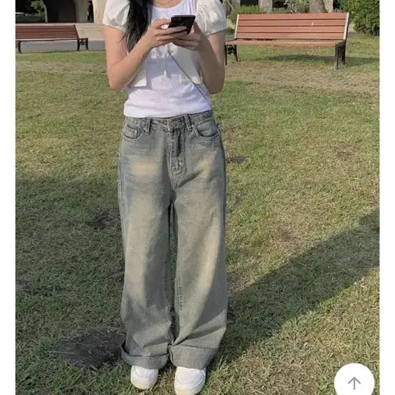 [BUNJANG] Anyone More Washing Denim Wide Pants / 애니원모어 워싱 데님 와이드 팬츠