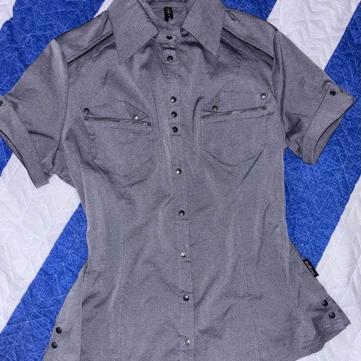 [BUNJANG] Ozz Croce Gray Short Sleeve Shirt / Ozz on croce 오즈온 반소매 그레이 반팔 셔츠 카라넥 빈티지