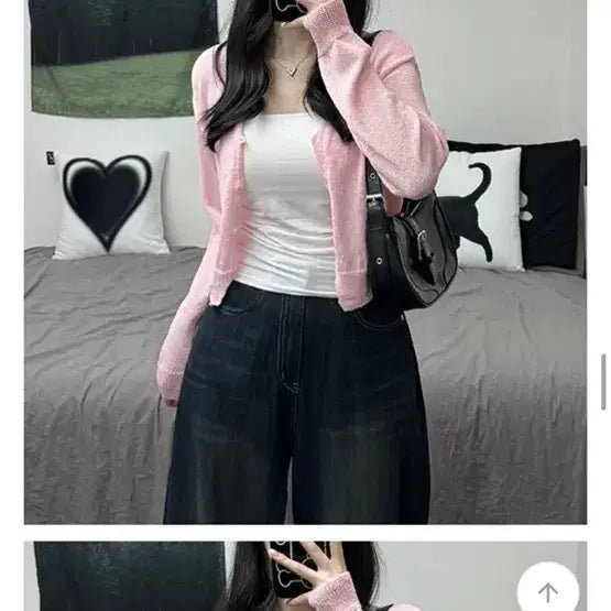 [BUNJANG] Avely Pink Cardigan / 에이블리 체형보완 살안타템 핑크 가디건