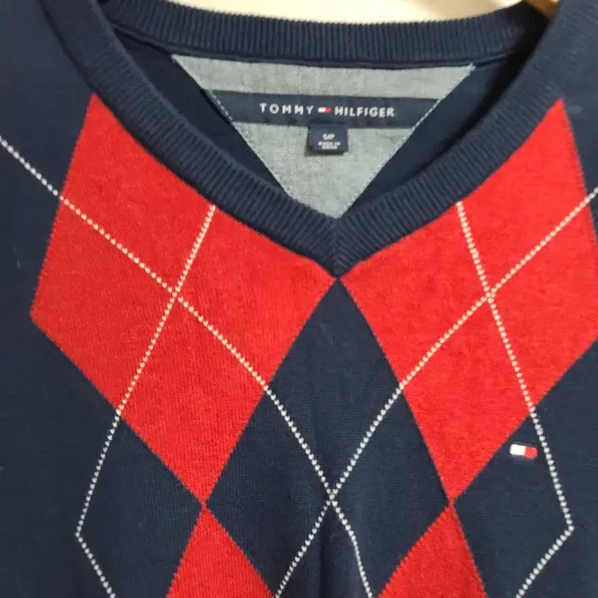 [BUNJANG] Tommy Hilfiger Argyle V-neck Knit Sweater / 타미힐피거 아가일 브이넥 니트 네이비s