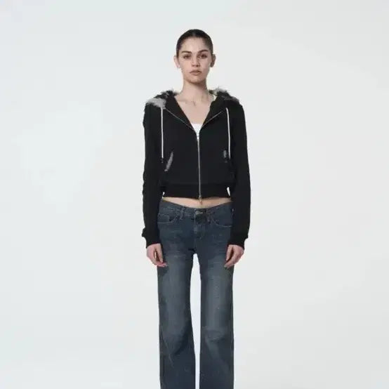 [BUNJANG] Settlemood Black Fur Hooded Zip-up / 세틀포문 퍼후드집업