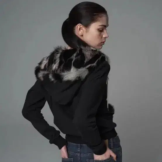 [BUNJANG] Settlemood Black Fur Hooded Zip-up / 세틀포문 퍼후드집업