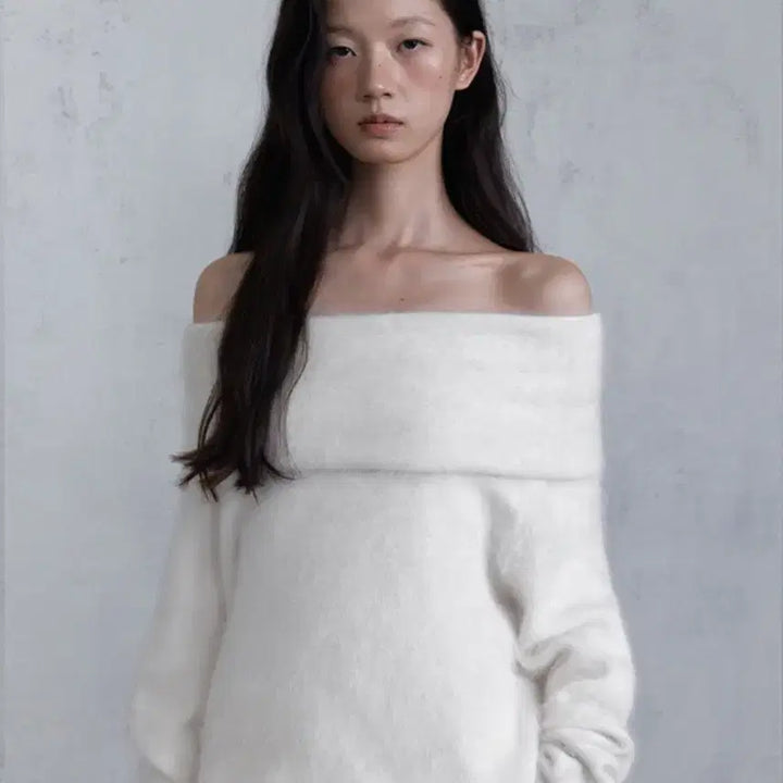 [BUNJANG] ODS Angora Off-Shoulder Knit Top / ODS 플리스 앙고라 오프숄더 니트