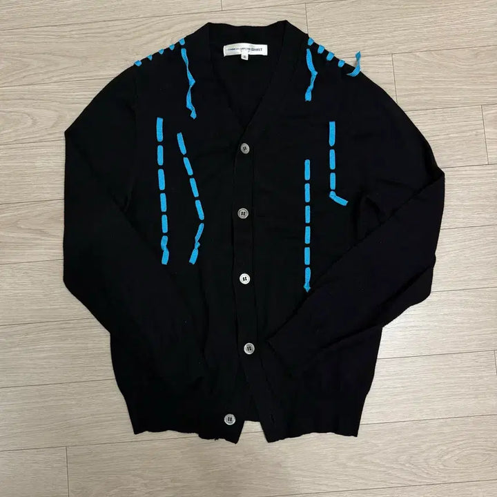 [BUNJANG] Comme des Garcons Black Cardigan Blue Stitch / 꼼데가르송 셔츠 블랙 가디건 블루 스티치