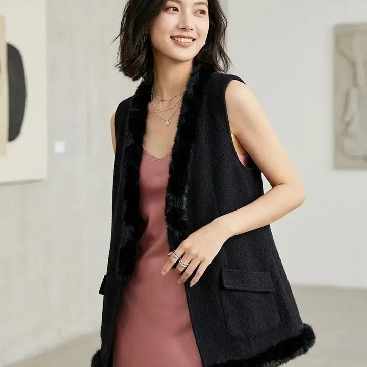 [BUNJANG] Missy Black Fur Vest 2XL / 77~88 Missy 짱 블랙 퍼 베스트 2XL