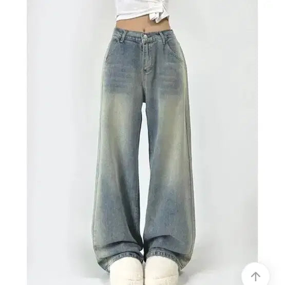 [BUNJANG] MIO Vintage Washed Wide Denim Pants / 에이블리 미오 빈티지 워싱 백 밴딩 와이드 데님