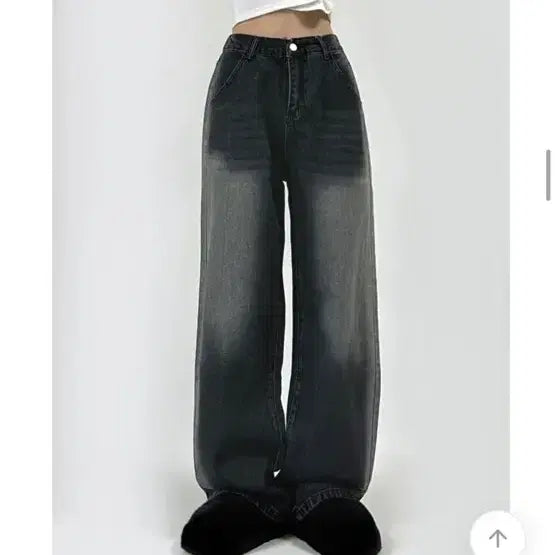 [BUNJANG] MIO Vintage Washed Wide Denim Pants / 에이블리 미오 빈티지 워싱 백 밴딩 와이드 데님