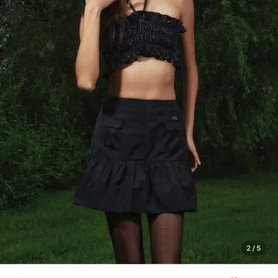 [BUNJANG] Kijun Nylon Shirred Mini Skirt / Kijun 기준 나일론 셔링 미니 스커트