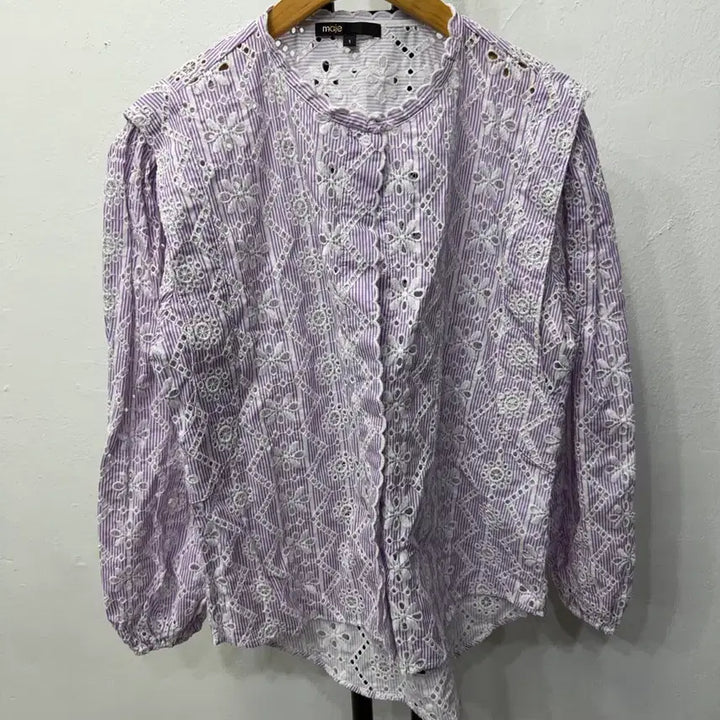 [BUNJANG] Maje Purple Striped Punching Blouse / 정품) maje 마쥬 퍼플 스트라이프 펀칭 블라우스 1