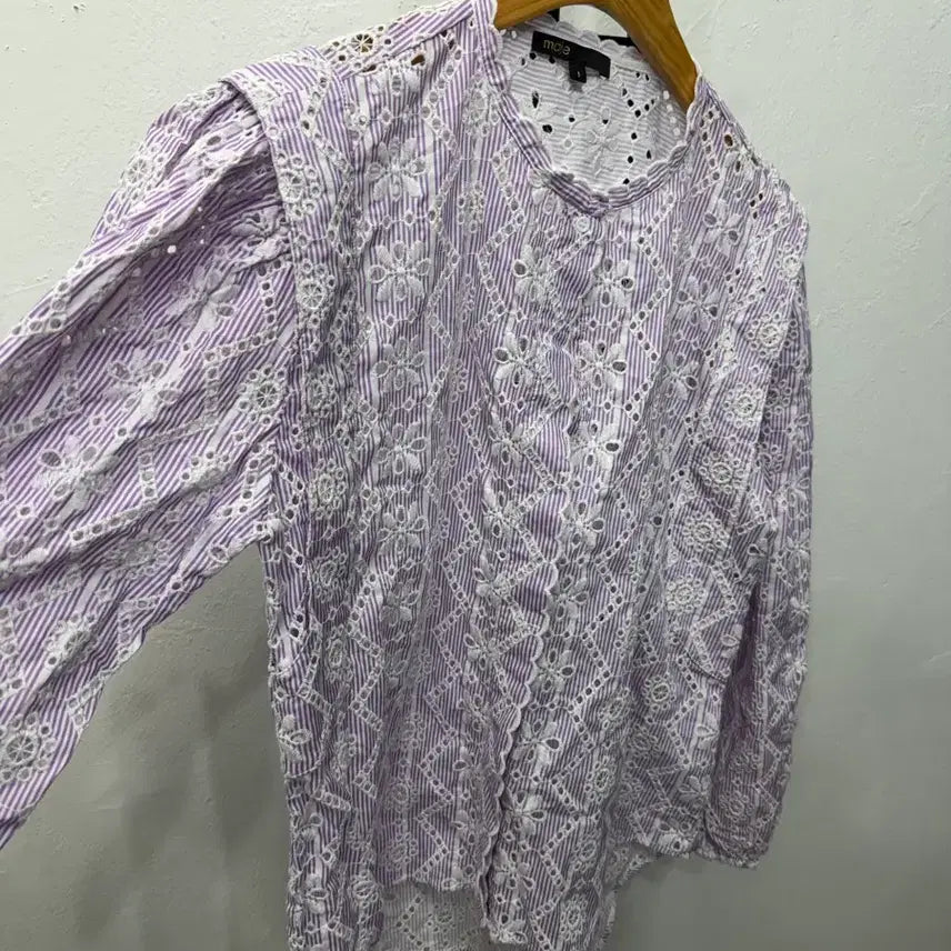 [BUNJANG] Maje Purple Striped Punching Blouse / 정품) maje 마쥬 퍼플 스트라이프 펀칭 블라우스 1