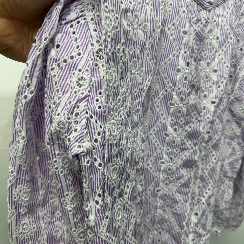 [BUNJANG] Maje Purple Striped Punching Blouse / 정품) maje 마쥬 퍼플 스트라이프 펀칭 블라우스 1