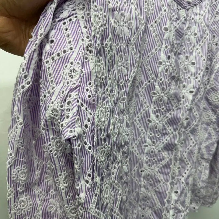 [BUNJANG] Maje Purple Striped Punching Blouse / 정품) maje 마쥬 퍼플 스트라이프 펀칭 블라우스 1