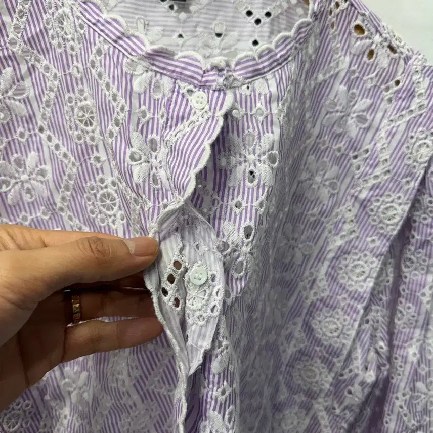 [BUNJANG] Maje Purple Striped Punching Blouse / 정품) maje 마쥬 퍼플 스트라이프 펀칭 블라우스 1