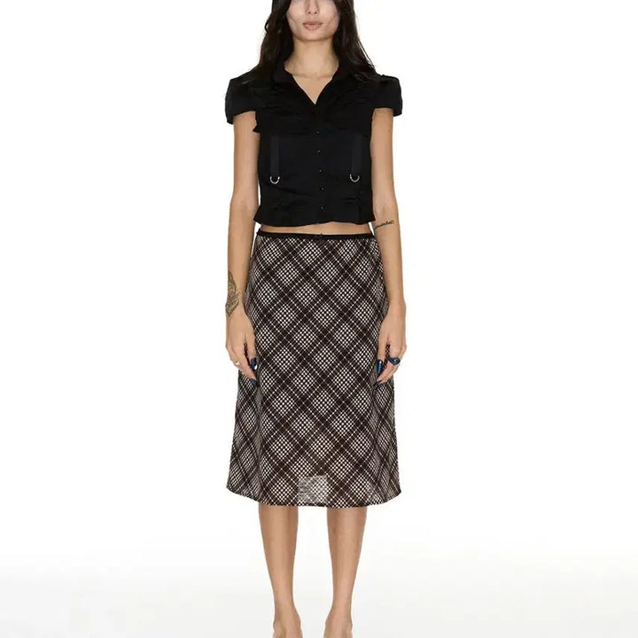 [BUNJANG] Setsetset Check Midi Skirt / 쎄쎄쎄 setsetset check midi skirt