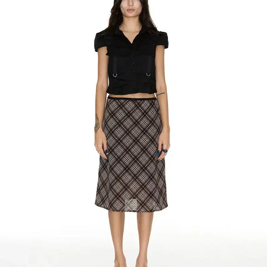 [BUNJANG] Setsetset Check Midi Skirt / 쎄쎄쎄 setsetset check midi skirt