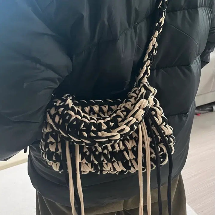 [BUNJANG] Handmade Knitted Mini Tote Crossbody Bag / 핸드메이드 뜨개 가방 미니백 토드백 크로스백