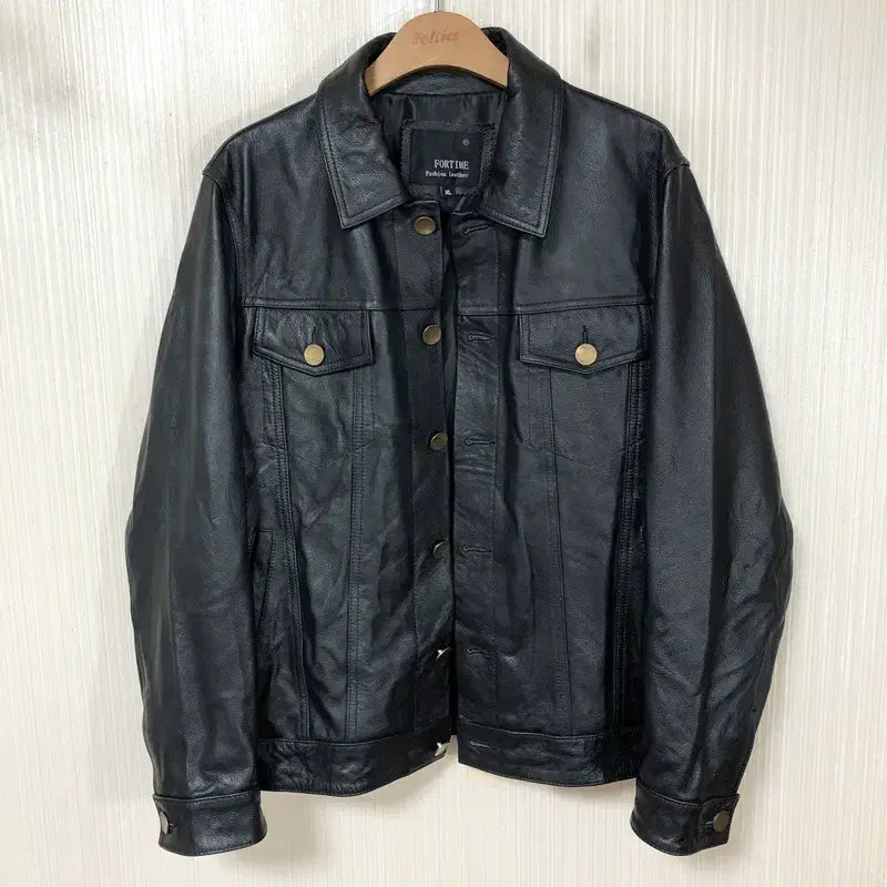 [BUNJANG] Cowhide Leather Trucker Jacket XL / 카우하이드 레더 트러커자켓/가죽트러커자켓 XL