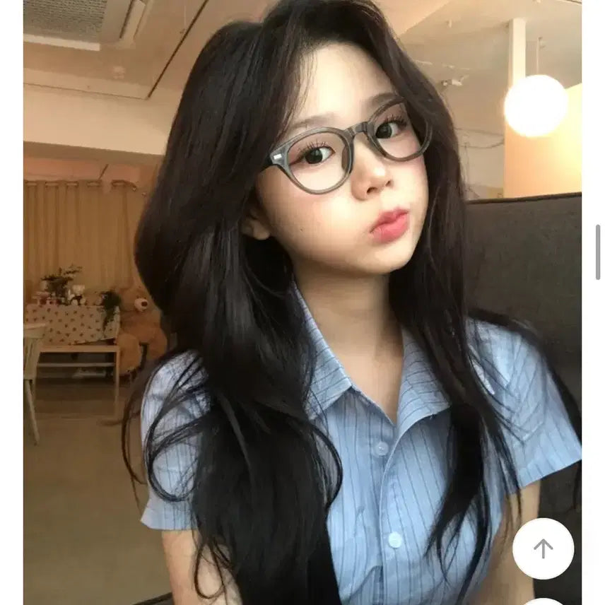 [BUNJANG] Sky Blue Crop Striped Shirt / 스카이블루 반팔 스트라이프 셔츠 긱시크 크롭 셔츠