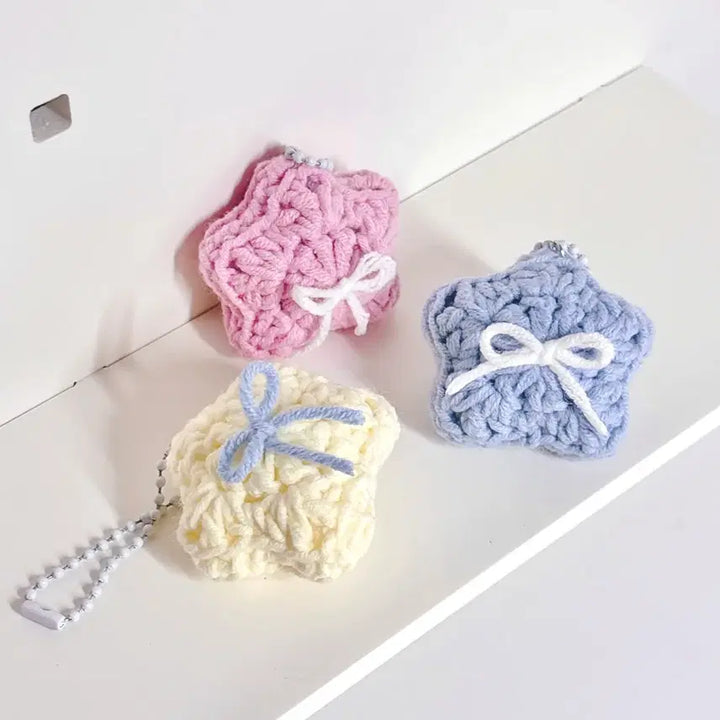[BUNJANG] Handmade Star Ribbon Friendship Keyring / 핸드메이드 별 리본  뜨개  우정 키링