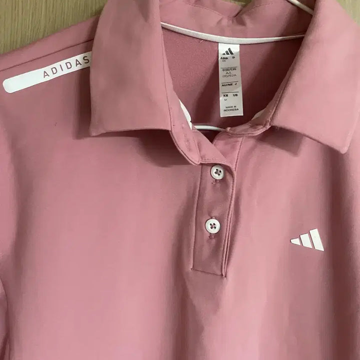 [BUNJANG] Adidas Pink Collar Long Sleeve Shirt / 아디다스 핑크색 카라티 기모 긴팔티 M사이즈