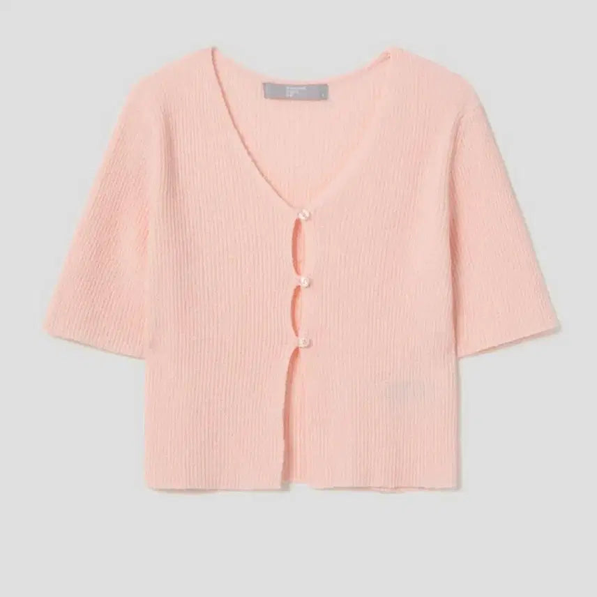 [BUNJANG] 8 Seconds Pink Ribbed Crop Cardigan / 에잇세컨즈 핑크 골지 반팔 크롭 가디건